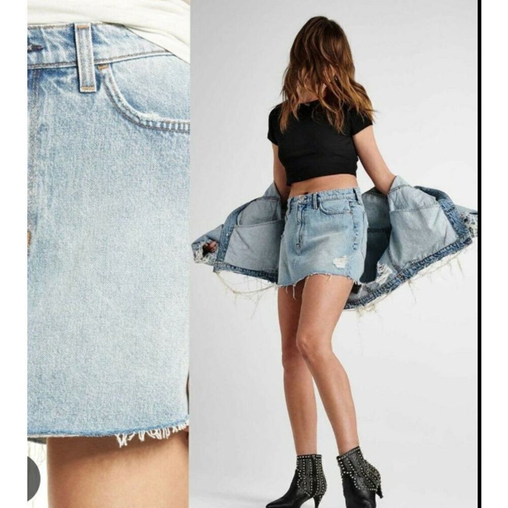 Hudson Denim Mini Skirt – Women’s 29 Distressed Raw Hem (New)